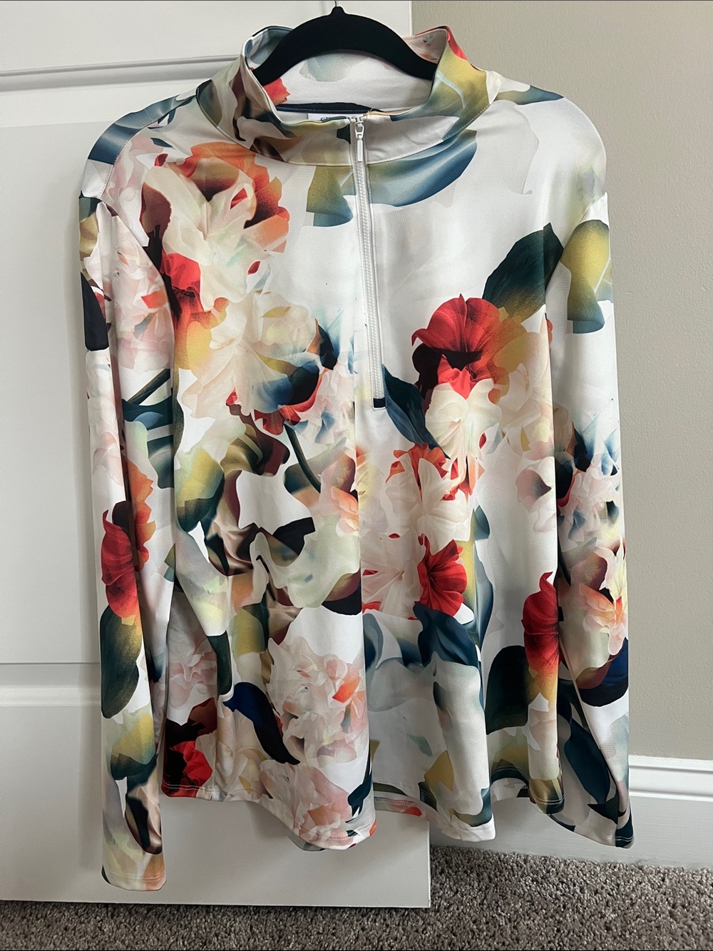Chico’s Women’s Floral 1/4 Zip Pullover – Size 3